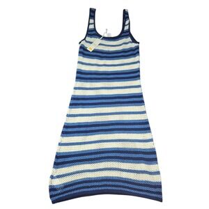 C&C California Crochet Cover Dress Womens Medium Blue White Striped Swim Beachy